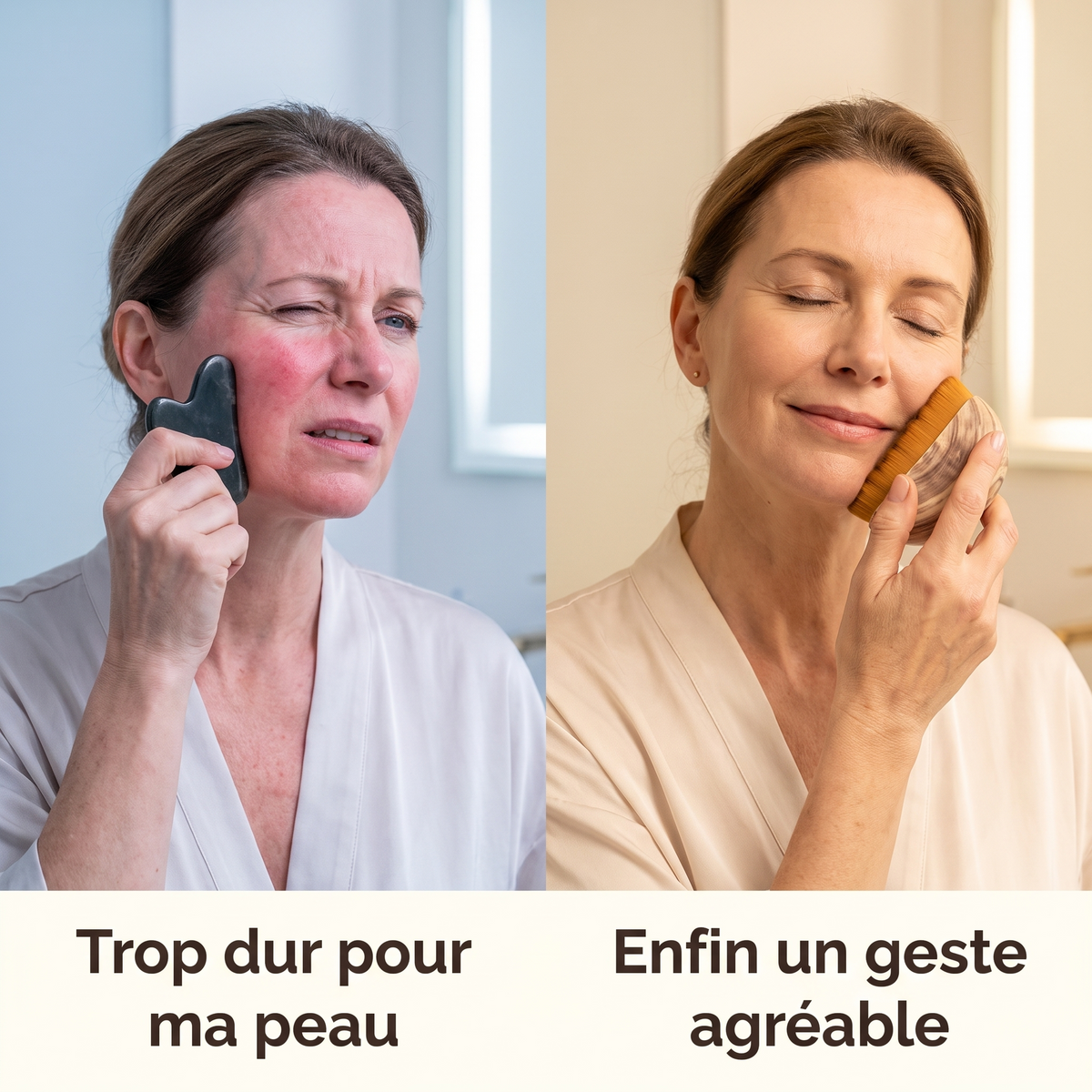 Trop dur pour ma peau avec un gua sha, enfin un geste agréable avec la brosse Effleur